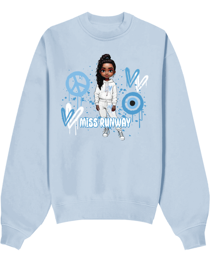 Miss Runway Doll Sweatshirt Blue Heart Design