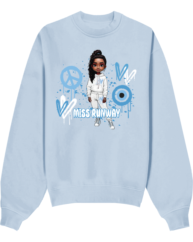Miss Runway Doll Sweatshirt Blue Heart Design
