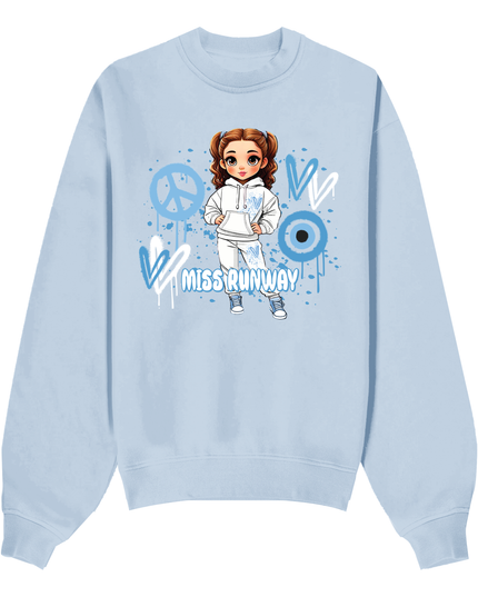 Miss Runway Doll Sweatshirt Blue Heart Design