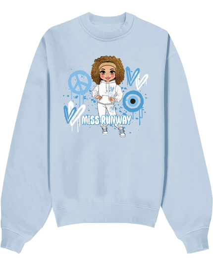 Miss Runway Doll Sweatshirt Blue Heart Design