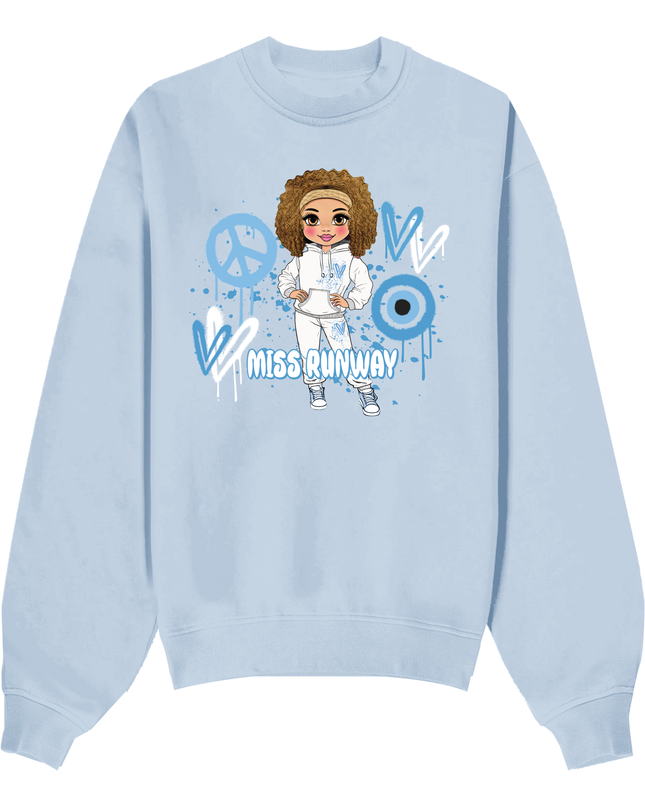 Miss Runway Doll Sweatshirt Blue Heart Design