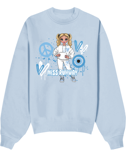 Miss Runway Doll Sweatshirt Blue Heart Design