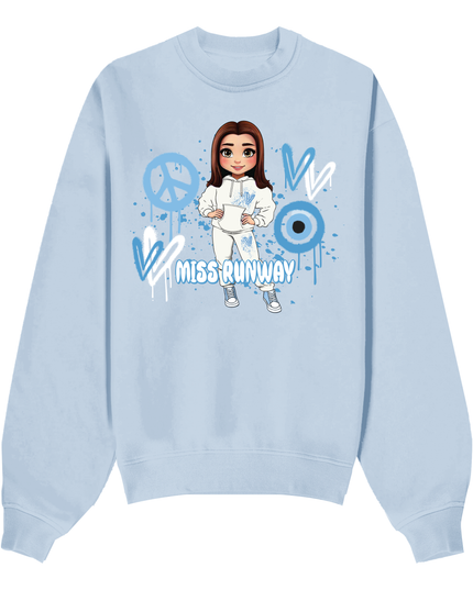 Miss Runway Doll Sweatshirt Blue Heart Design
