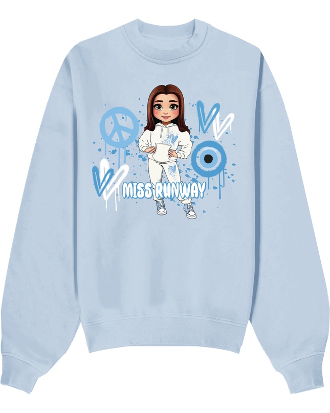 Miss Runway Doll Sweatshirt Blue Heart Design