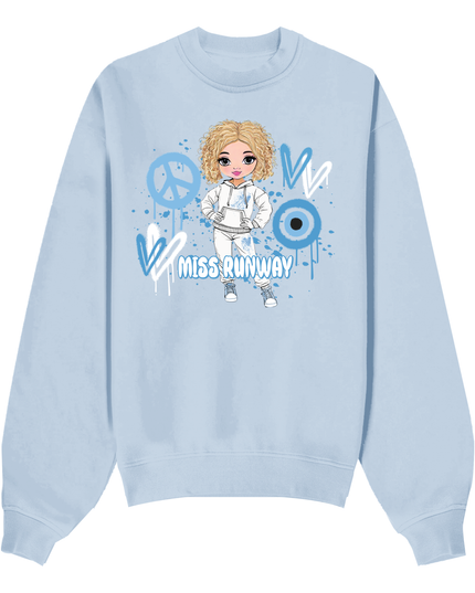 Miss Runway Doll Sweatshirt Blue Heart Design