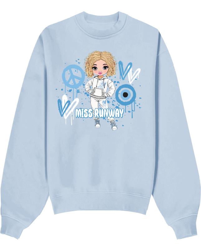 Miss Runway Doll Sweatshirt Blue Heart Design
