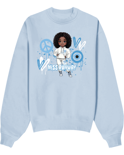 Miss Runway Doll Sweatshirt Blue Heart Design