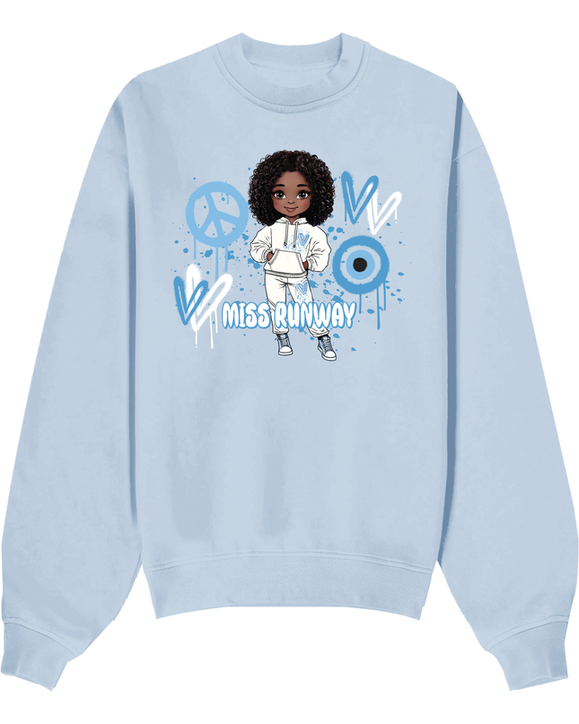 Miss Runway Doll Sweatshirt Blue Heart Design