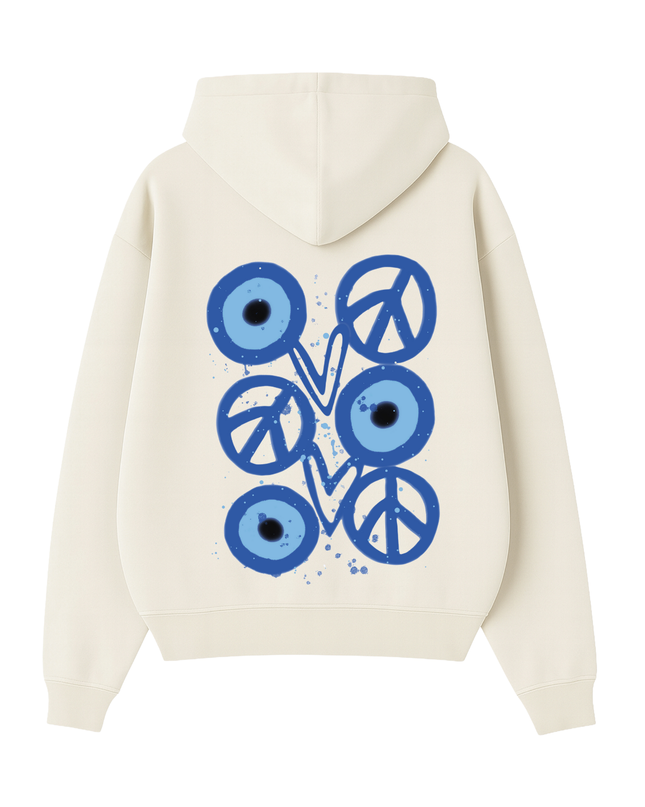 Blue Evil Eye, Peace, Heart Hoodie Kids