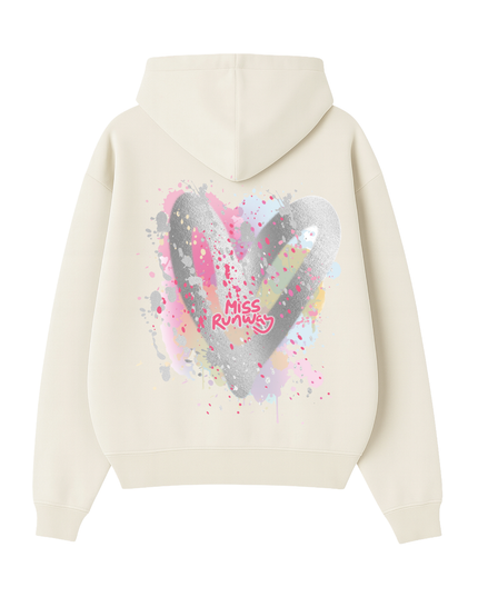 Miss Runway Silver Heart Printed Hoodie