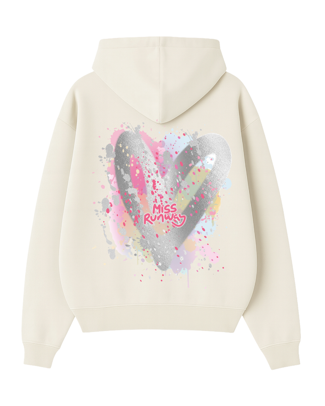 Miss Runway Silver Heart Printed Hoodie