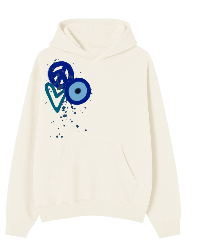 Blue Peace + Love Printed Hoodie Adults