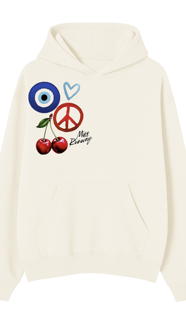 Evil Eye, Cherry, Heart Printed Hoodie by Miss Runway – image 2