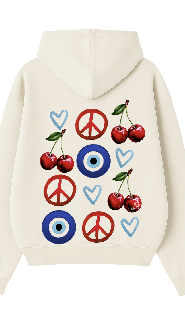 Evil Eye, Cherry, Heart Printed Hoodie – adult printed hoodie by Miss Runway