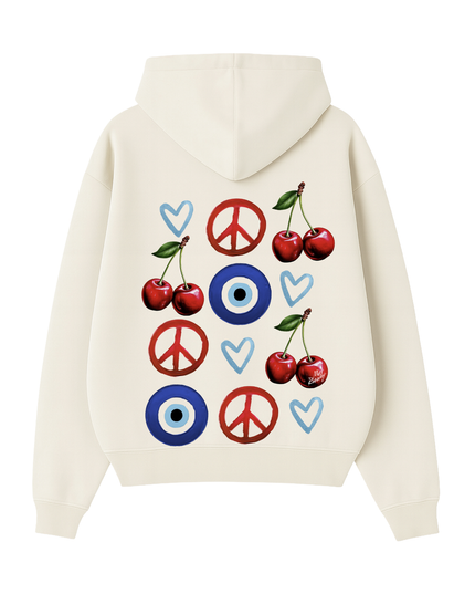Evil Eye, Cherry, Heart Printed Hoodie