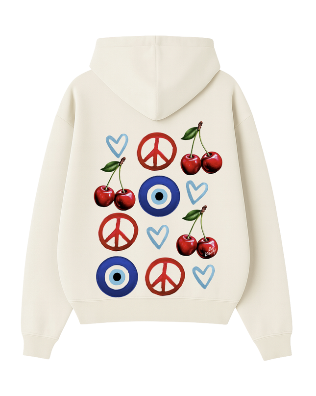 Evil Eye, Cherry, Heart Printed Hoodie