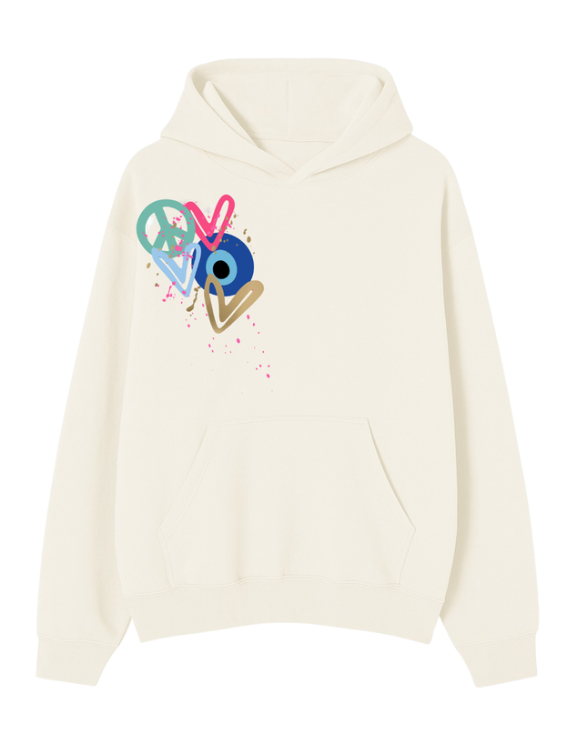 Mint Peace, Evil Eye, Hearts Printed Hoodie Kids