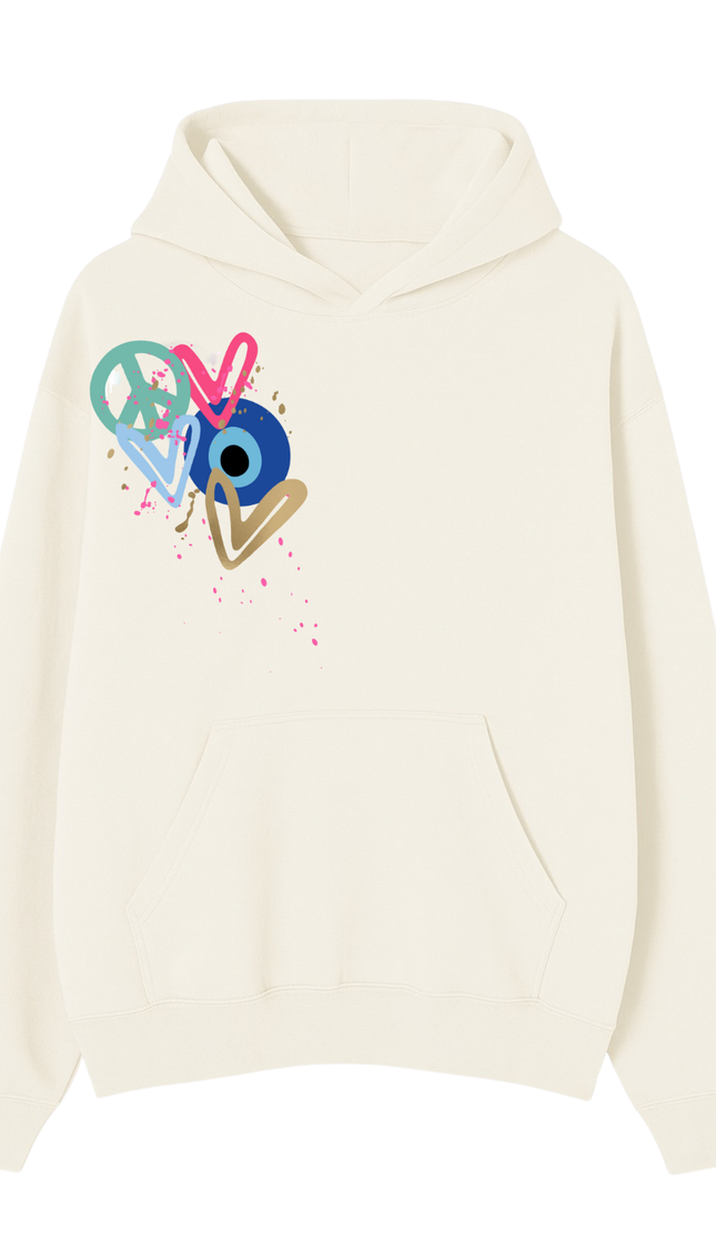 Mint Peace, Evil Eye, Hearts Printed Hoodie by Miss Runway – image 2