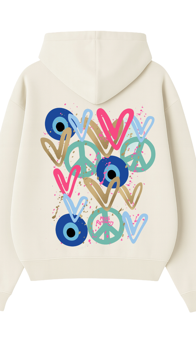 Mint Peace, Evil Eye, Hearts Printed Hoodie – adult printed hoodie by Miss Runway