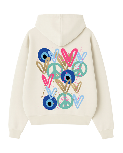 Mint Peace, Evil Eye, Hearts Printed Hoodie