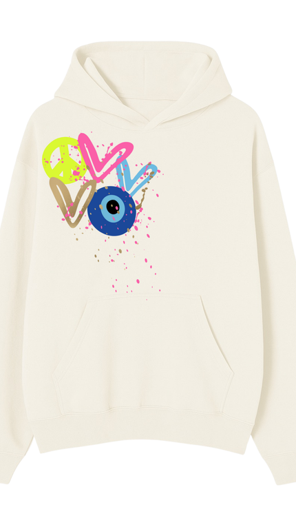 Neon Peace, Evil Eye, Hearts Printed Hoodie by Miss Runway – image 2