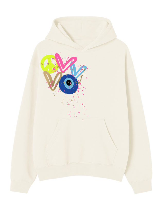 Neon Peace, Evil Eye, Hearts Printed Hoodie