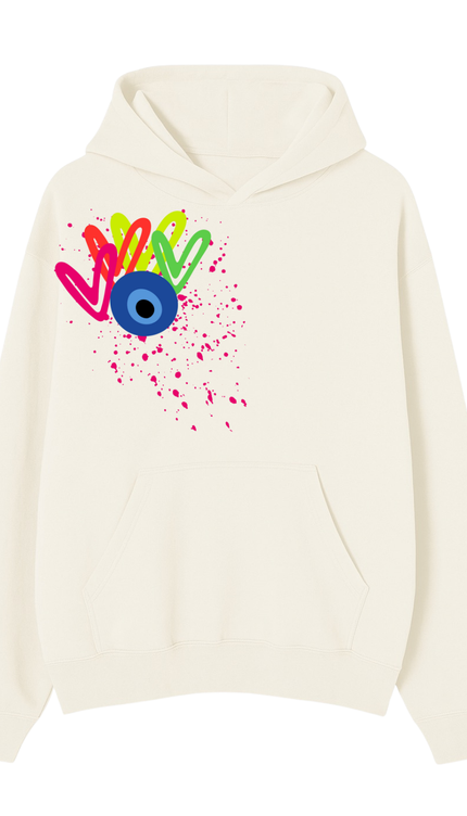 Neon Hearts, Evil Eye Printed Hoodie by Miss Runway – image 2