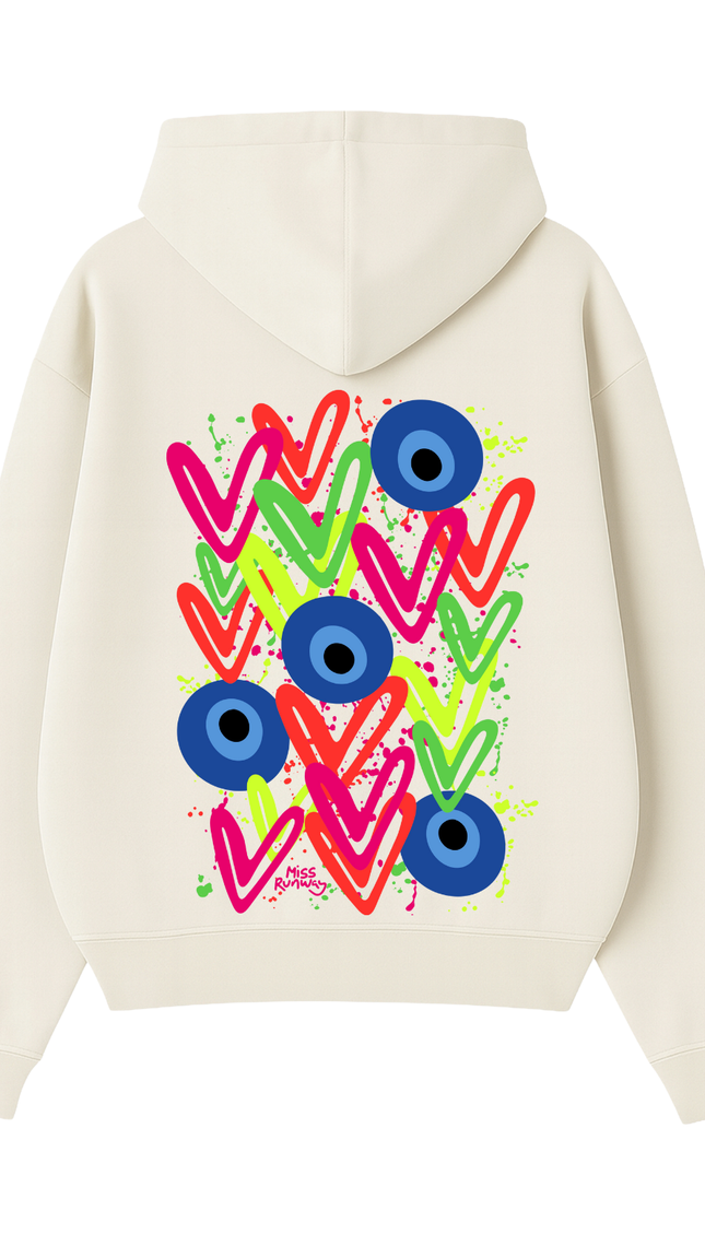 Neon Hearts, Evil Eye Printed Hoodie – adult printed hoodie by Miss Runway