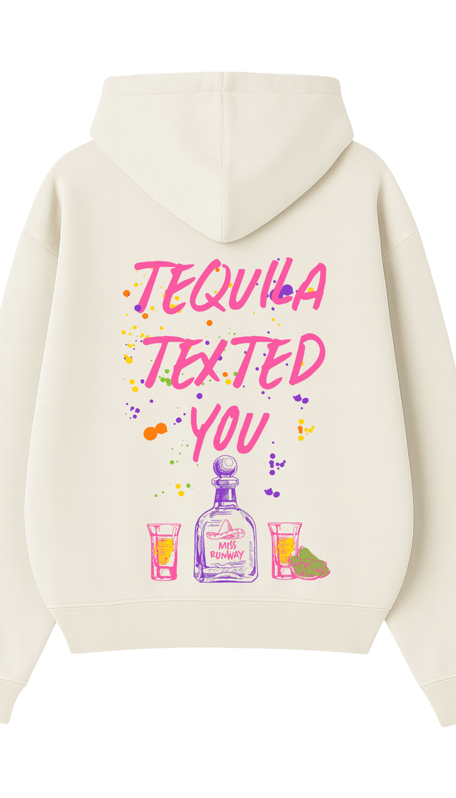 Tequila Texted You Pink Printed Hoodie – adult printed hoodie by Miss Runway