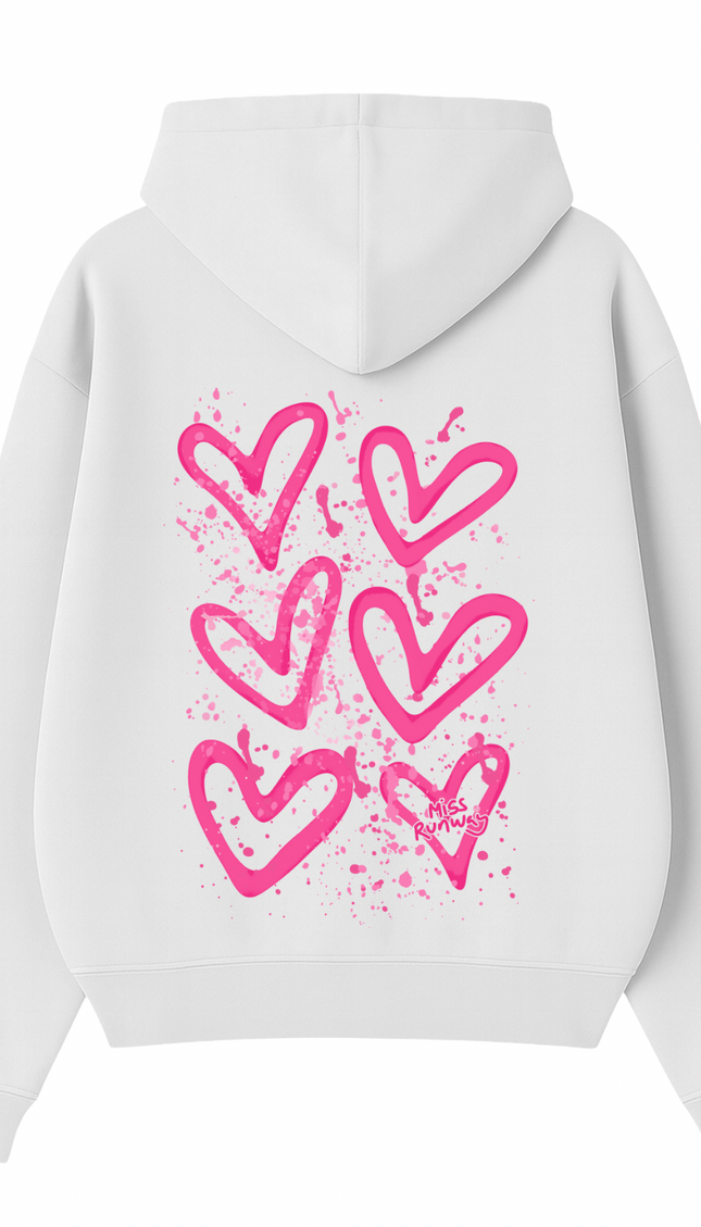 Pink Hearts Hoodie – adult printed hoodie by Miss Runway
