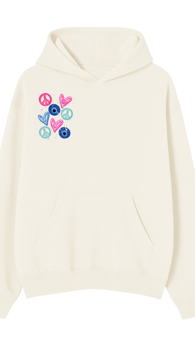 Evil Eye, Peace, Hearts Hoodie by Miss Runway – image 2