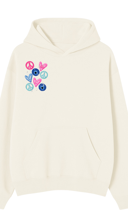Evil Eye, Peace, Hearts Hoodie by Miss Runway – image 2