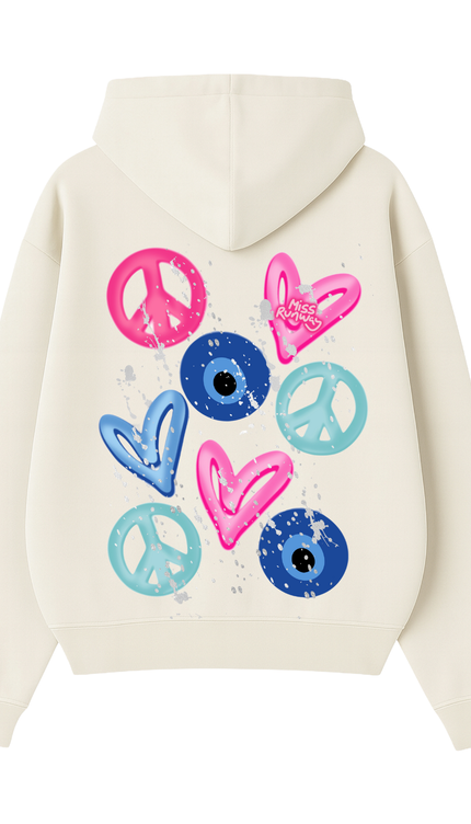 Evil Eye, Peace, Hearts Hoodie – adult printed hoodie by Miss Runway