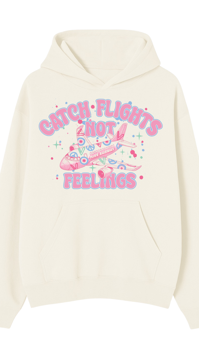 Pink Catch Flights Not Feelings Hoodie – adult printed hoodie by Miss Runway