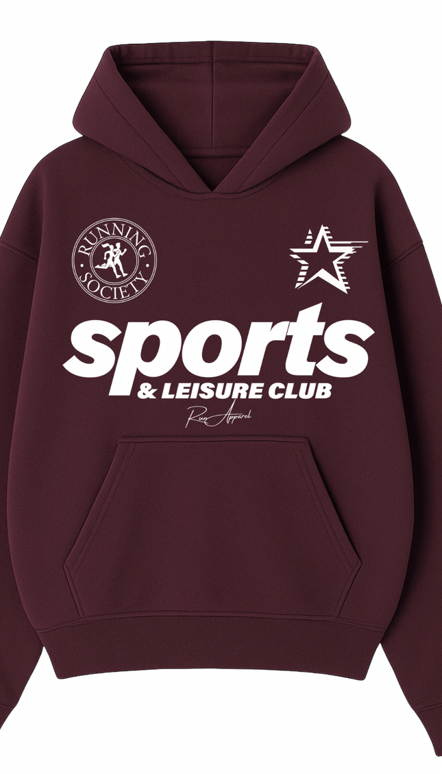 Sports & Leisure Club Hoodie Burgundy – adult printed hoodie by Miss Runway