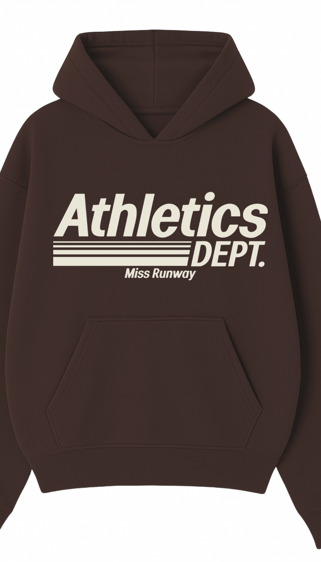 Athletics Dept Hoodie Brown – adult printed hoodie by Miss Runway