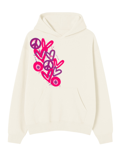 Hot Pink Eye Evil, Heart Printed Hoodie