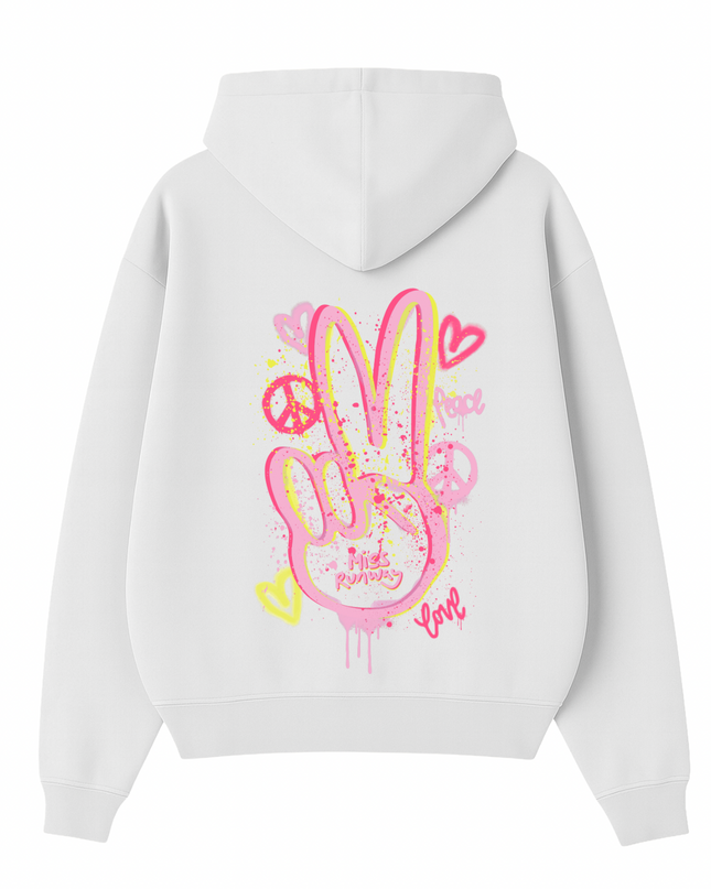 Peace Fingers Printed Hoodie Kids