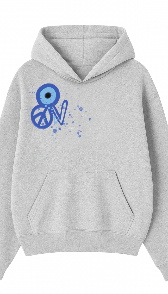 Blue Evil Eye, Peace, Heart Hoodie – image 4