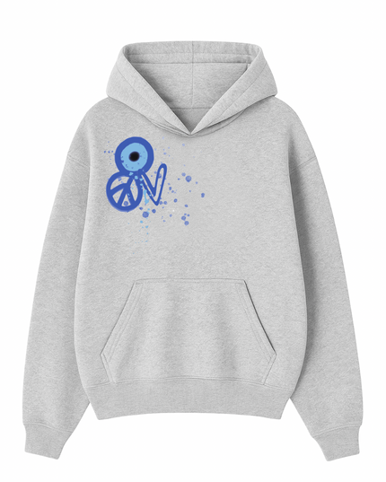 Blue Evil Eye, Peace, Heart Hoodie