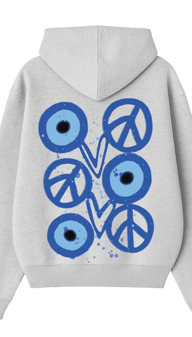Blue Evil Eye, Peace, Heart Hoodie – additional view