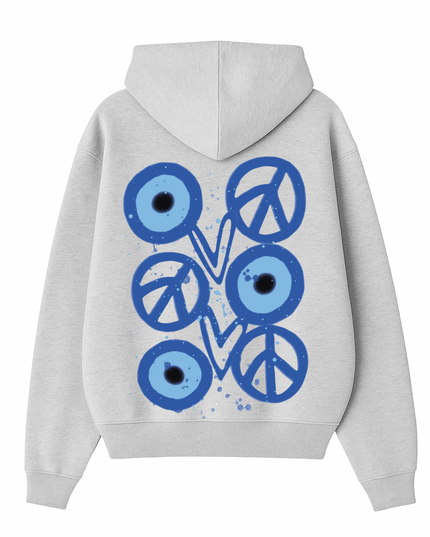 Blue Evil Eye, Peace, Heart Hoodie