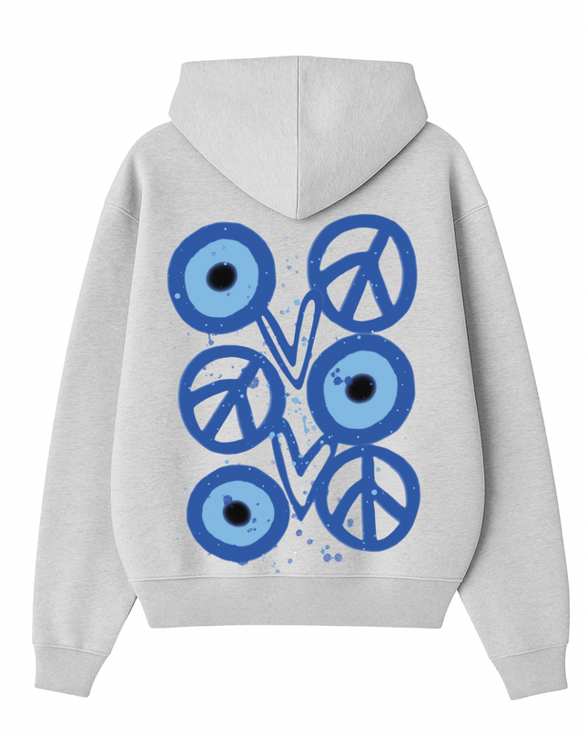 Blue Evil Eye, Peace, Heart Hoodie Kids