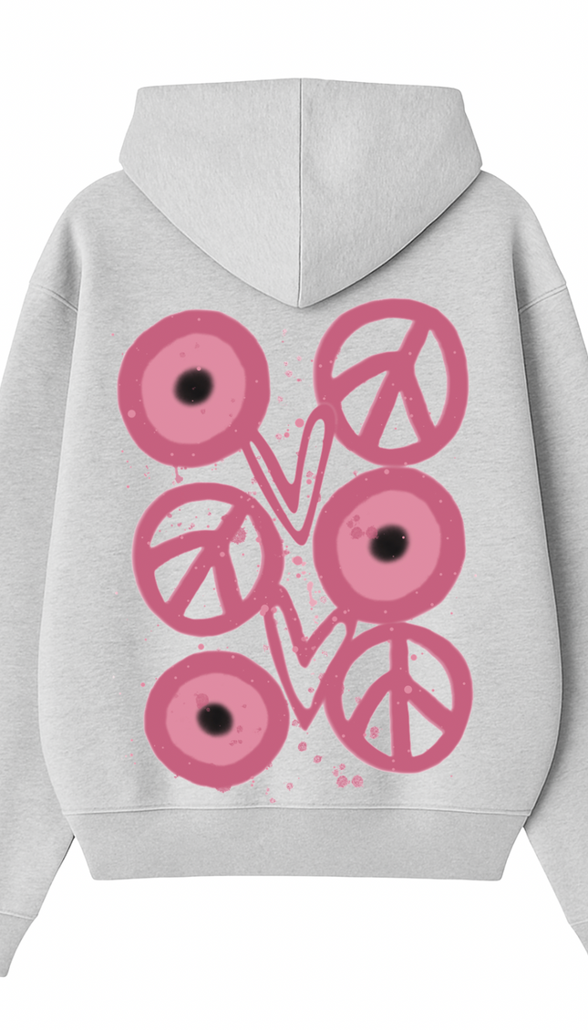 Pink Evil Eye, Peace, Heart Hoodie – additional view