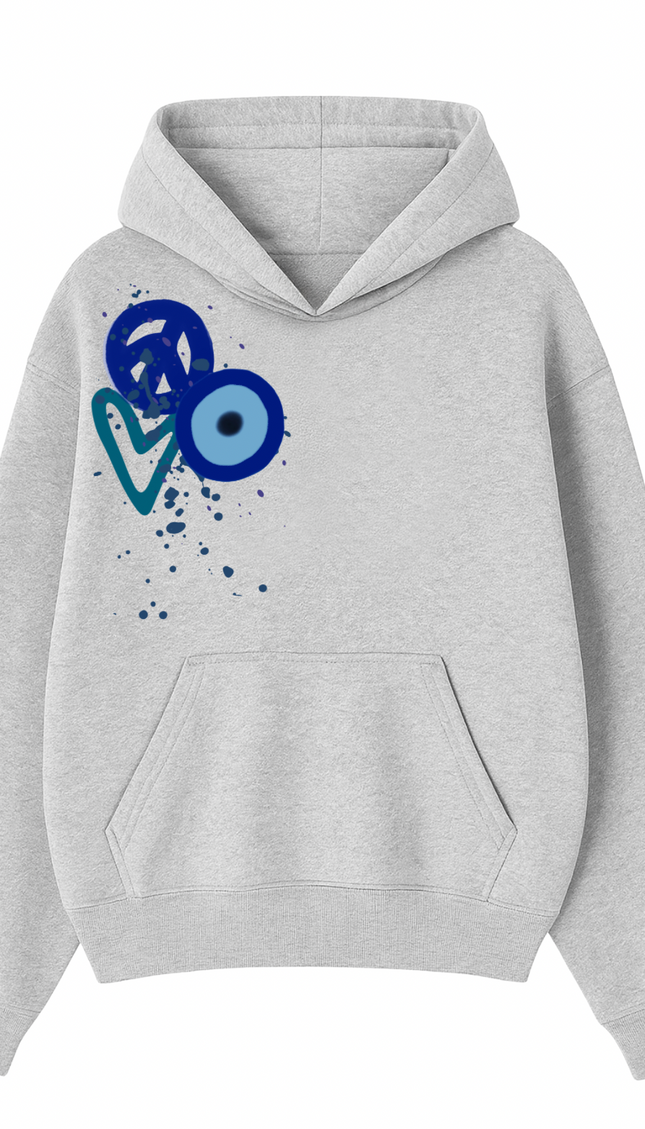 Blue Peace + Love Printed Hoodie – image 4