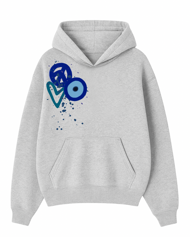 Blue Peace + Love Printed Hoodie Kids