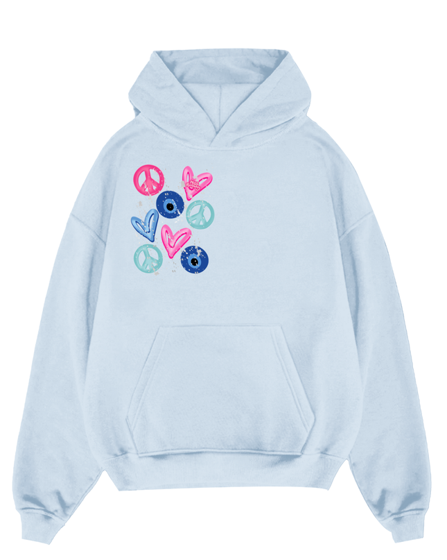 Evil Eye, Peace, Hearts Printed Hoodie Kids