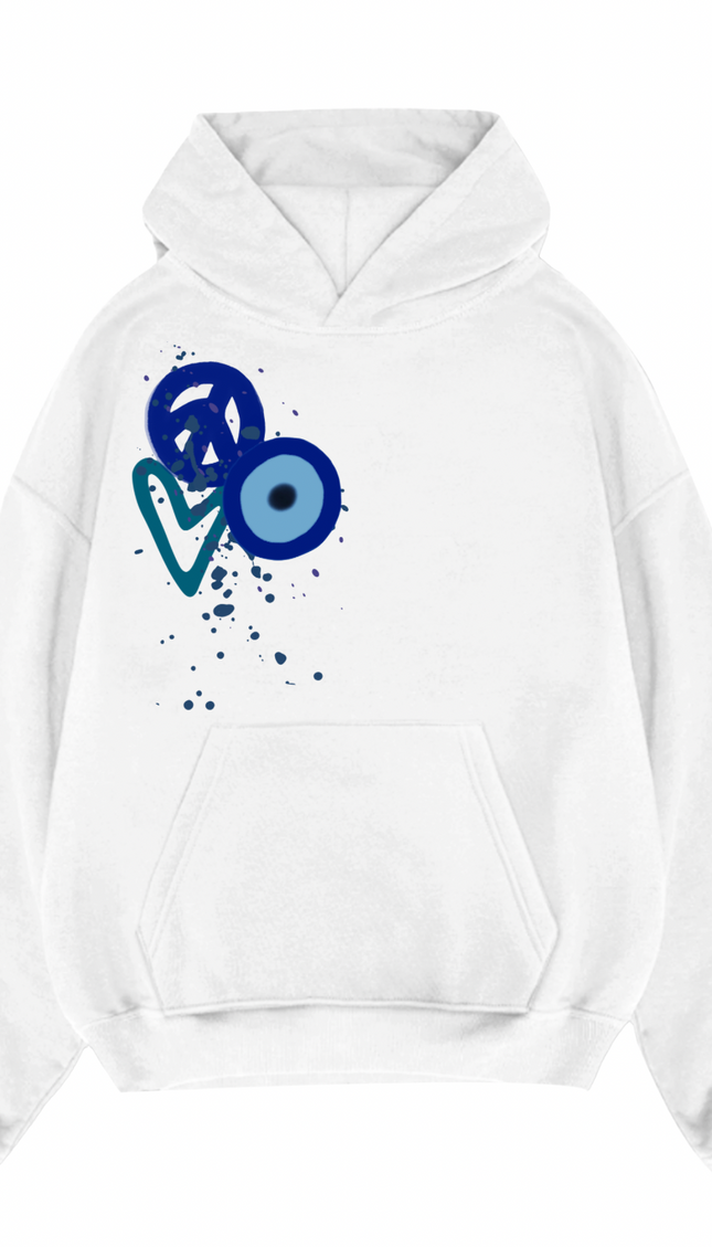 Blue Peace + Love Printed Hoodie – image 6