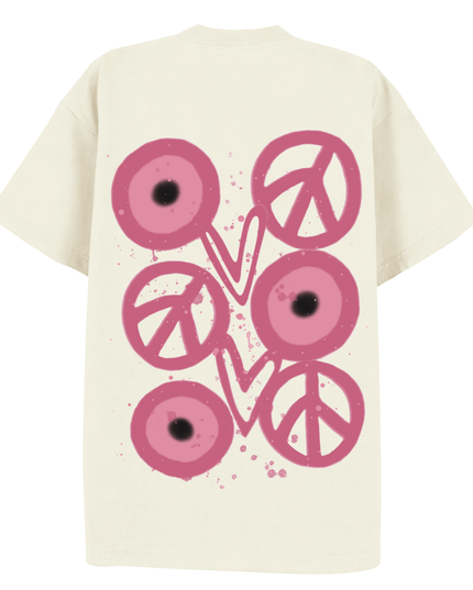 Pink Evil Eye, Peace, Heart Printed T-shirt Adult