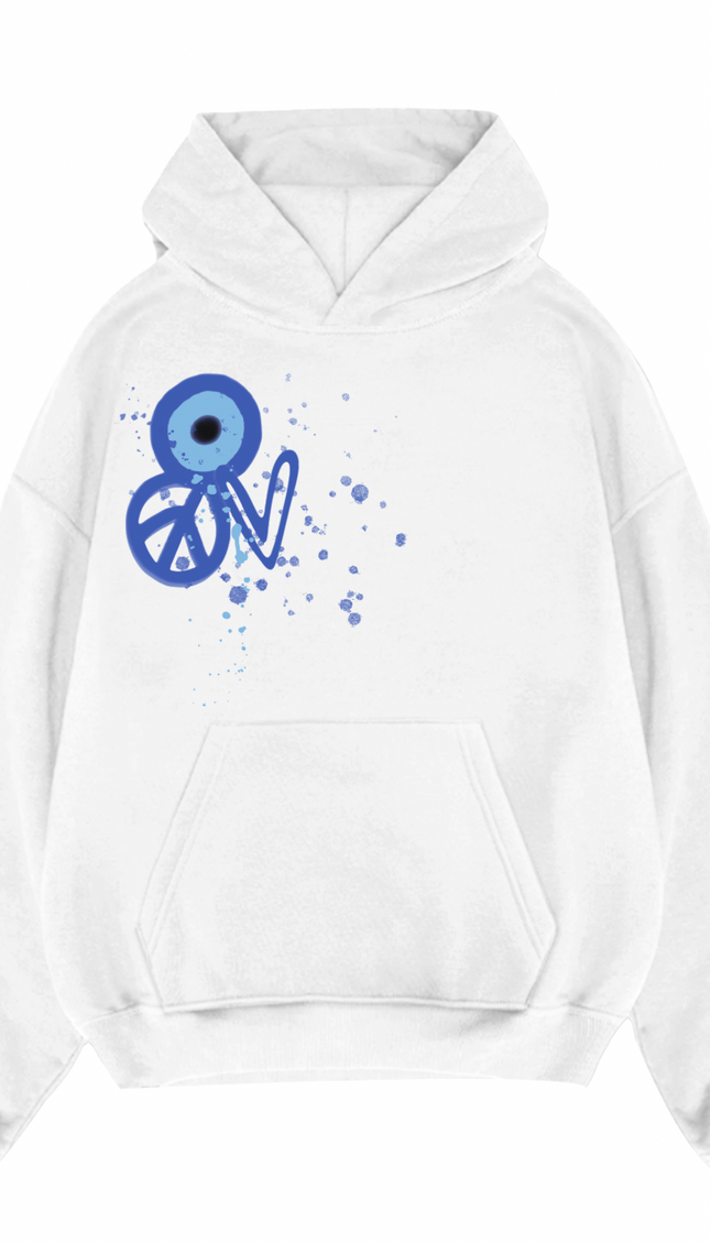 Blue Evil Eye, Peace, Heart Hoodie – image 6